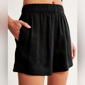 Abercrombie Black Linen-Blend Pull-On Short